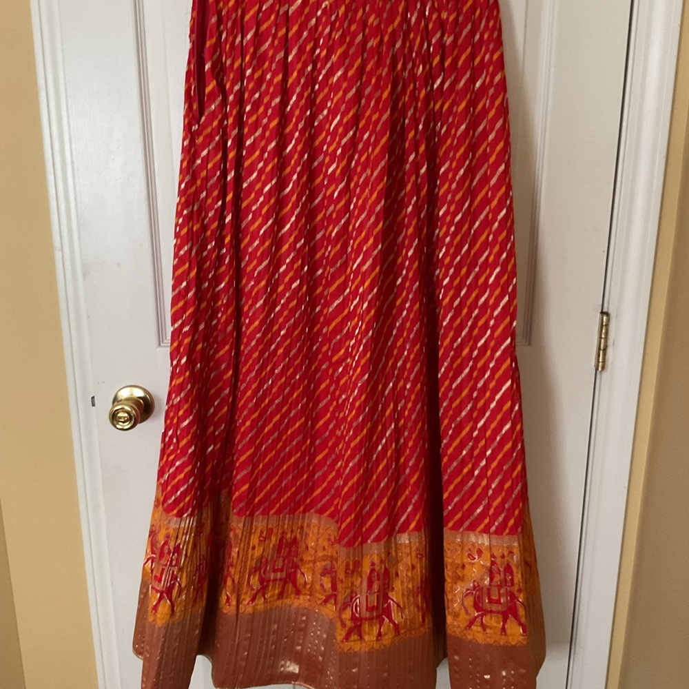 Women's IndianLehenga Skirt vibrant red yellow and gold